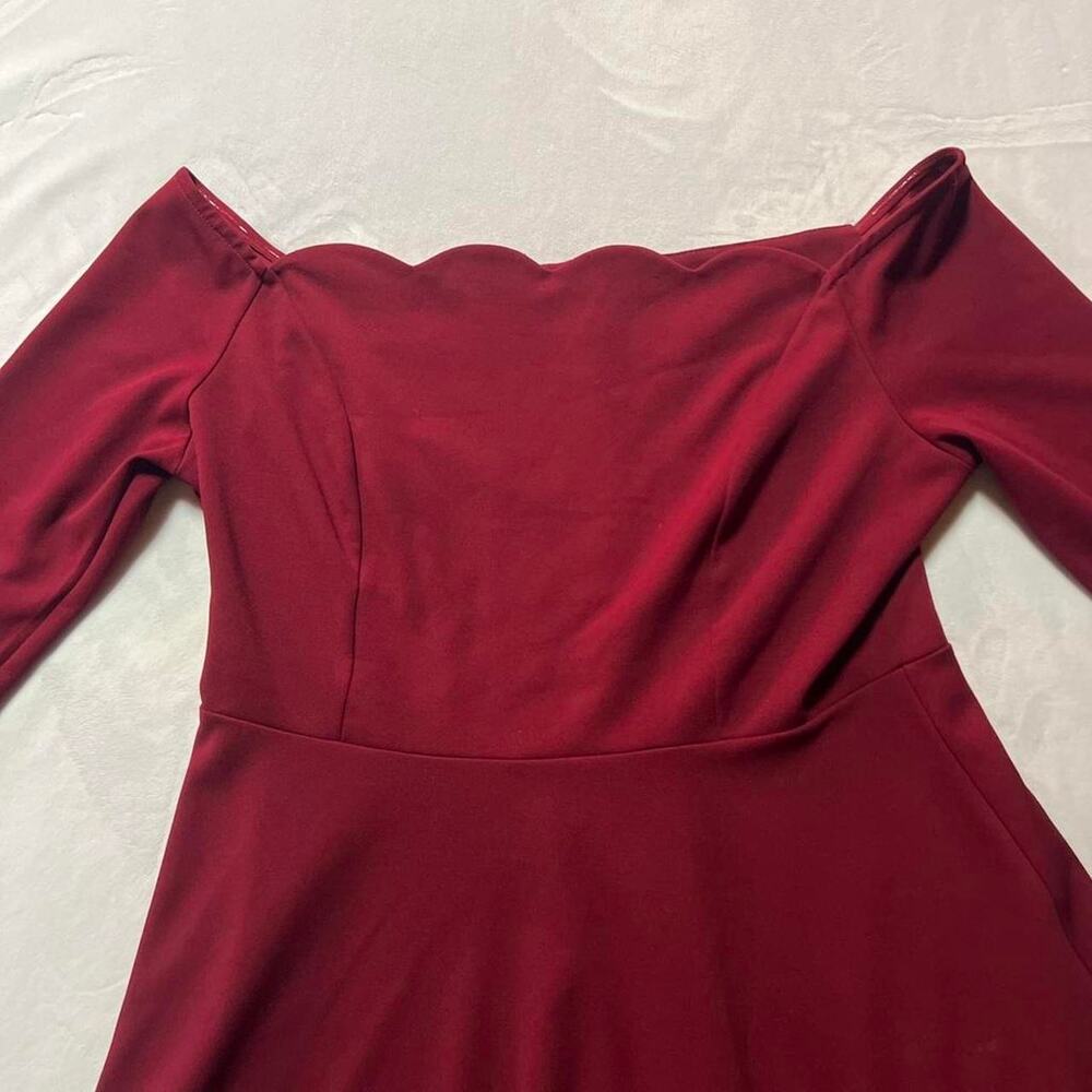 Miss may scalloped neck dress burgundy formal dress midi - Picture 4 of 7